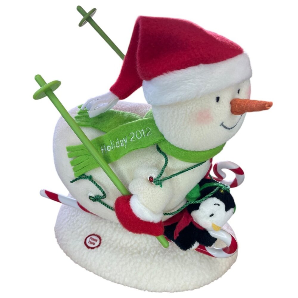 Hallmark Swooshin Duo Animated Musical Light Up Plush Snowman Penguin Skiing Jin